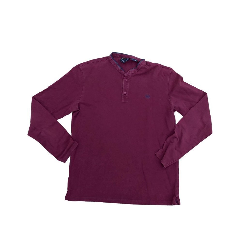 THE KOOPLES SPORT No Lapel Polo Shirt Men's MEDIUM Red Long Sleeve Designer‌‌